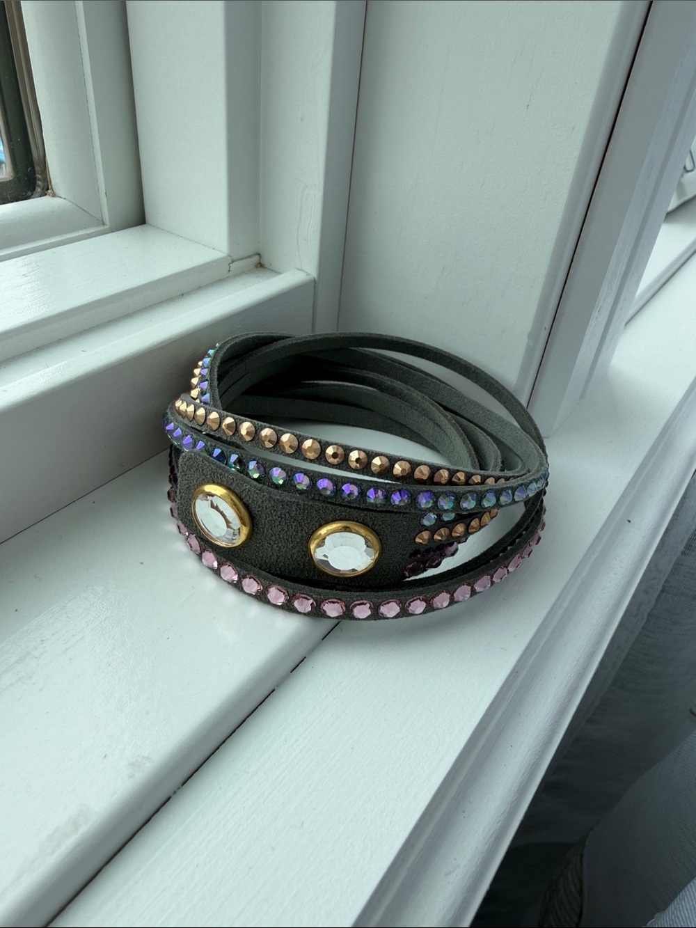 Swarovski Multi-Row Crystal Wrap Bracelet in Charcoal Gray